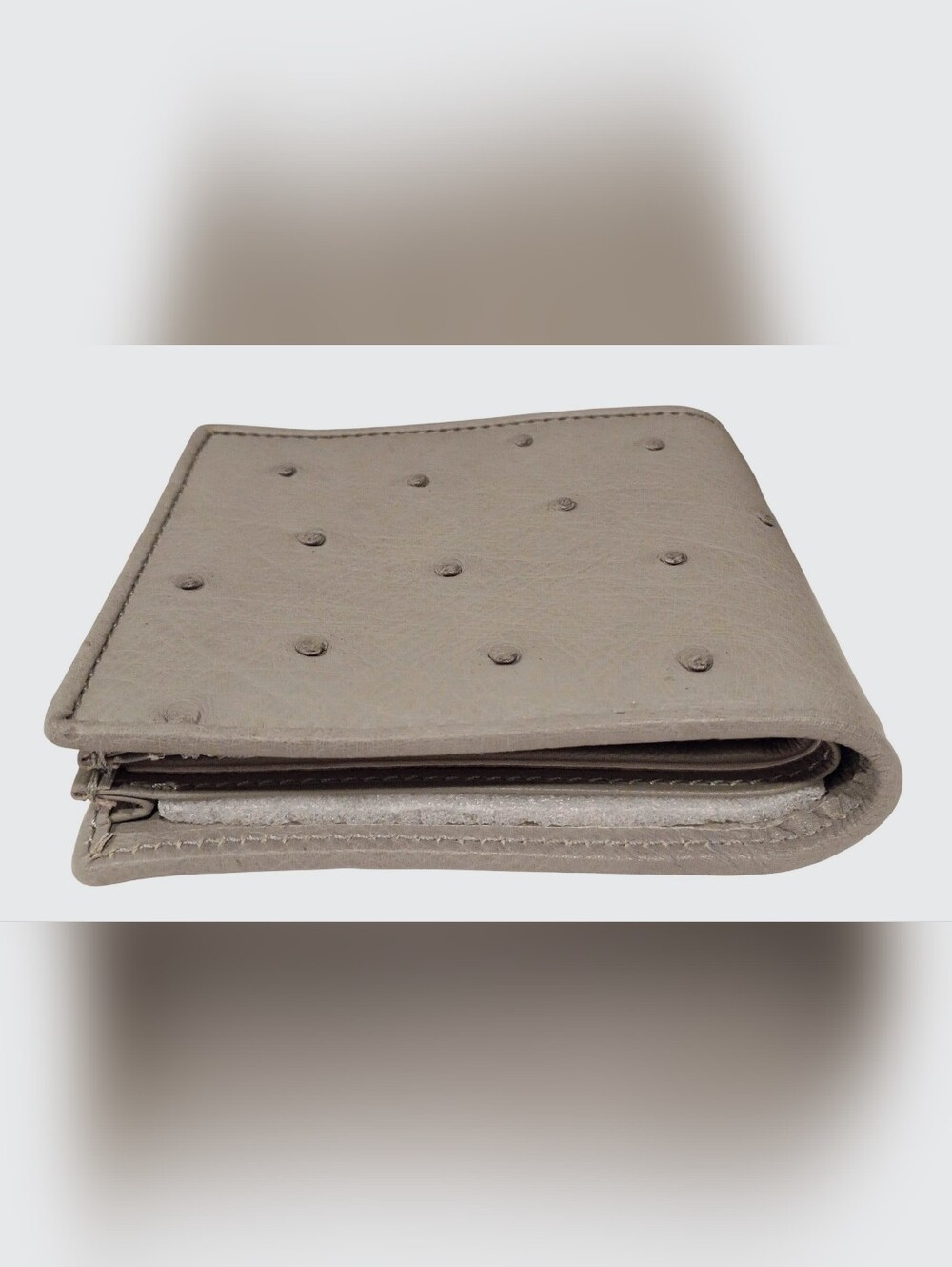 Genuine Gray Ostrich Leather Bifold Wallet - Real Exotic Skin - Picture 4 of 10